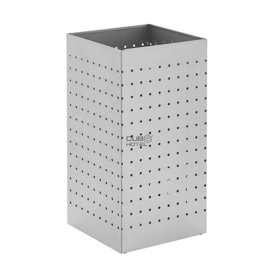 Square Waste Bin, Perforated Sheet, Brushed Stainless Steel